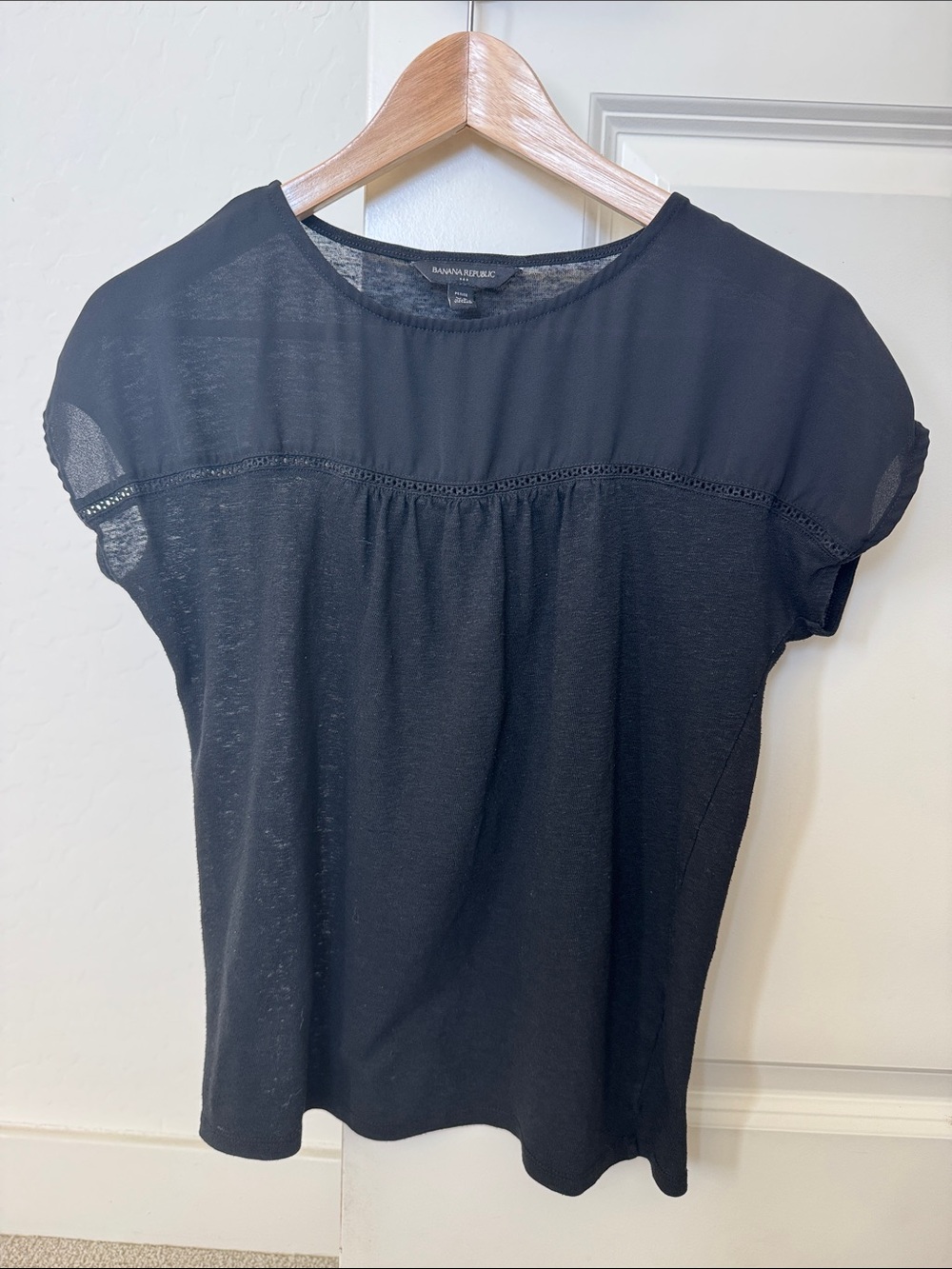 Banana Republic Black Cap Sleeve Mixed-Media Blouse